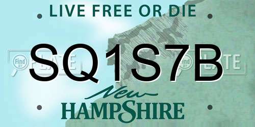 SQ1S7B New Hampshire License Plate
