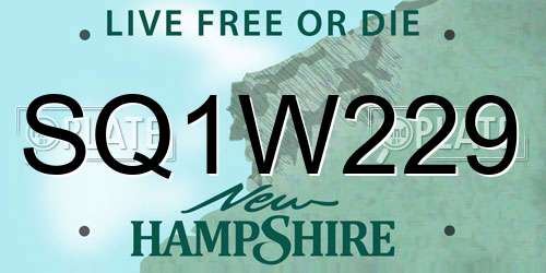 SQ1W229 New Hampshire License Plate