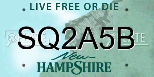 SQ2A5B New Hampshire License Plate