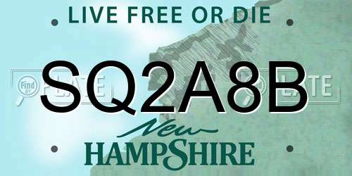 SQ2A8B New Hampshire License Plate