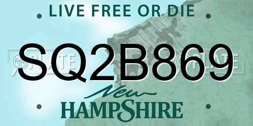 SQ2B869 New Hampshire License Plate