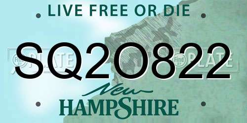 SQ2O822 New Hampshire License Plate