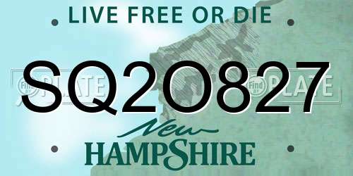 SQ2O827 New Hampshire License Plate