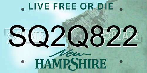 SQ2Q822 New Hampshire License Plate