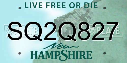 SQ2Q827 New Hampshire License Plate