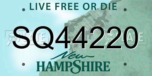 SQ44220 New Hampshire License Plate