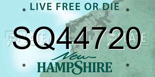 SQ44720 New Hampshire License Plate