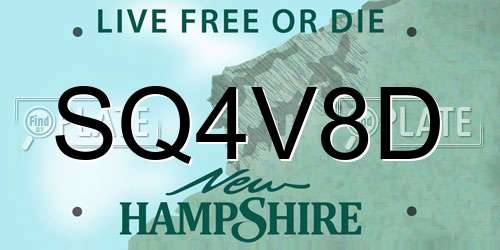 SQ4V8D New Hampshire License Plate
