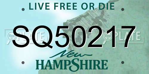 SQ50217 New Hampshire License Plate