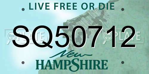 SQ50712 New Hampshire License Plate