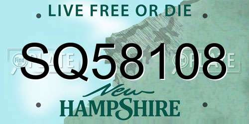 SQ58108 New Hampshire License Plate