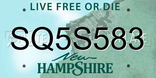 SQ5S583 New Hampshire License Plate