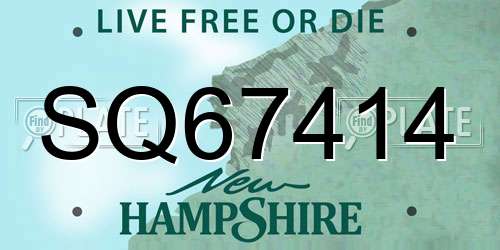 SQ67414 New Hampshire License Plate