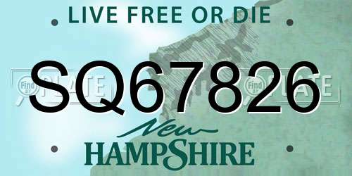 SQ67826 New Hampshire License Plate