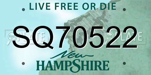 SQ70522 New Hampshire License Plate