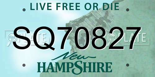 SQ70827 New Hampshire License Plate