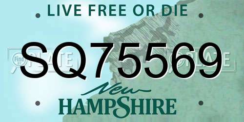 SQ75569 New Hampshire License Plate