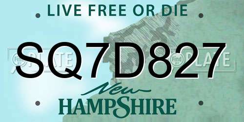 SQ7D827 New Hampshire License Plate