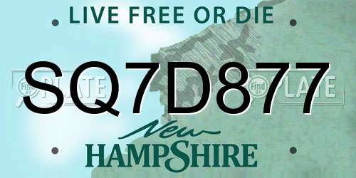 SQ7D877 New Hampshire License Plate