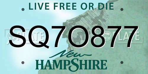 SQ7O877 New Hampshire License Plate