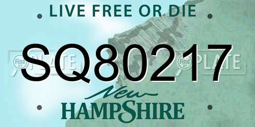 SQ80217 New Hampshire License Plate