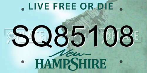 SQ85108 New Hampshire License Plate