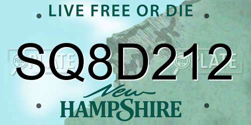 SQ8D212 New Hampshire License Plate