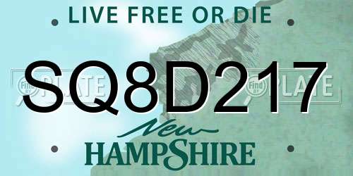 SQ8D217 New Hampshire License Plate