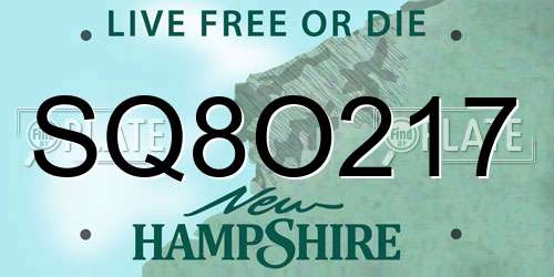 SQ8O217 New Hampshire License Plate