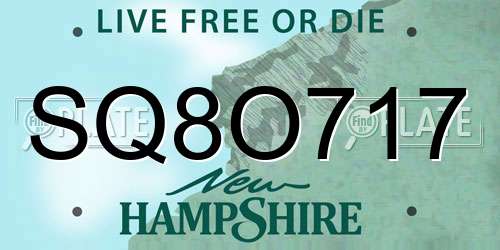 SQ8O717 New Hampshire License Plate