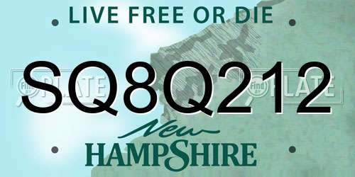 SQ8Q212 New Hampshire License Plate