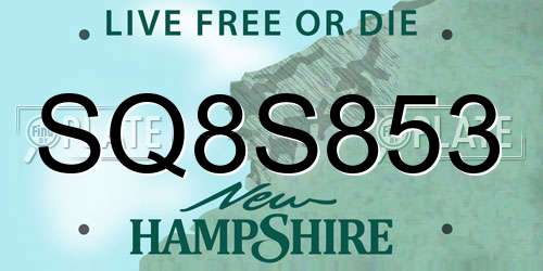 SQ8S853 New Hampshire License Plate
