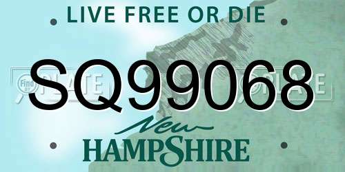 SQ99068 New Hampshire License Plate