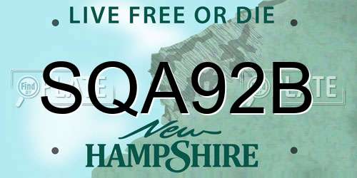 SQA92B New Hampshire License Plate