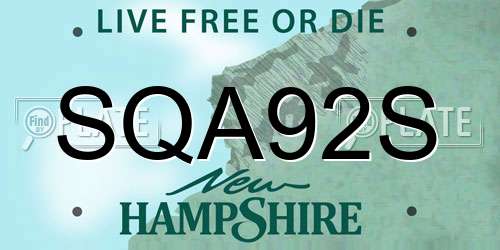 SQA92S New Hampshire License Plate