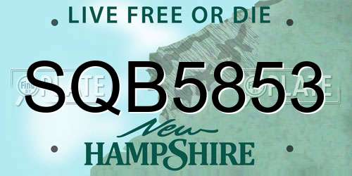 SQB5853 New Hampshire License Plate