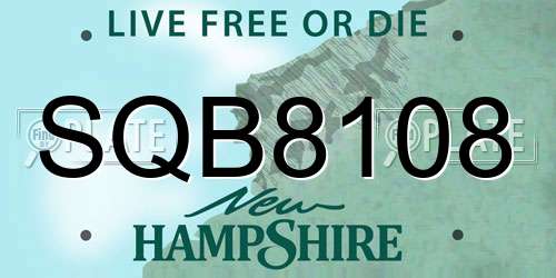 SQB8108 New Hampshire License Plate
