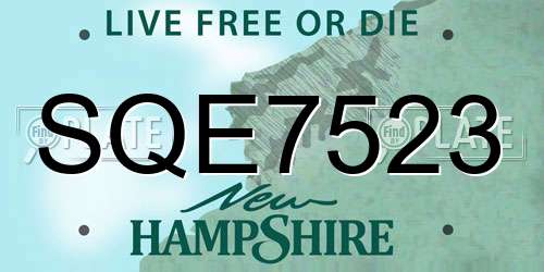 SQE7523 New Hampshire License Plate