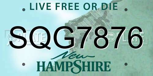 SQG7876 New Hampshire License Plate