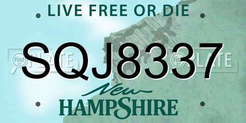 SQJ8337 New Hampshire License Plate