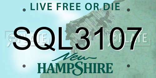 SQL3107 New Hampshire License Plate