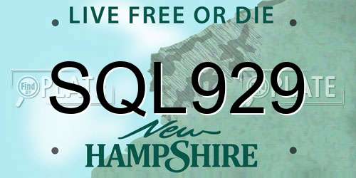 SQL929 New Hampshire License Plate