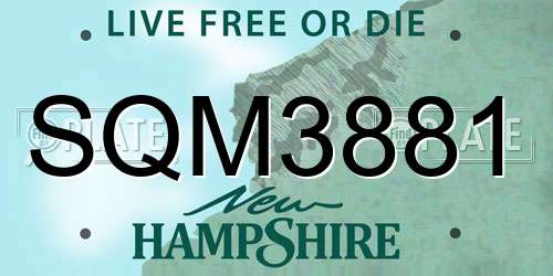 SQM3881 New Hampshire License Plate