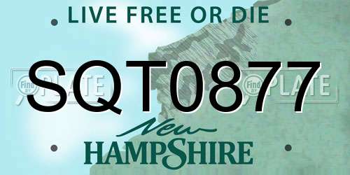 SQT0877 New Hampshire License Plate