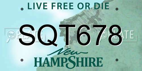 SQT678 New Hampshire License Plate