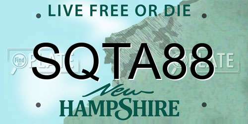 SQTA88 New Hampshire License Plate
