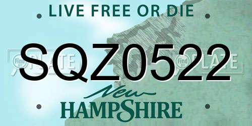 SQZ0522 New Hampshire License Plate