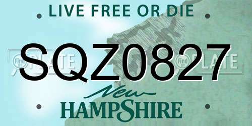SQZ0827 New Hampshire License Plate