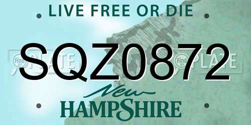 SQZ0872 New Hampshire License Plate