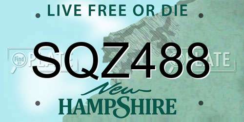 SQZ488 New Hampshire License Plate